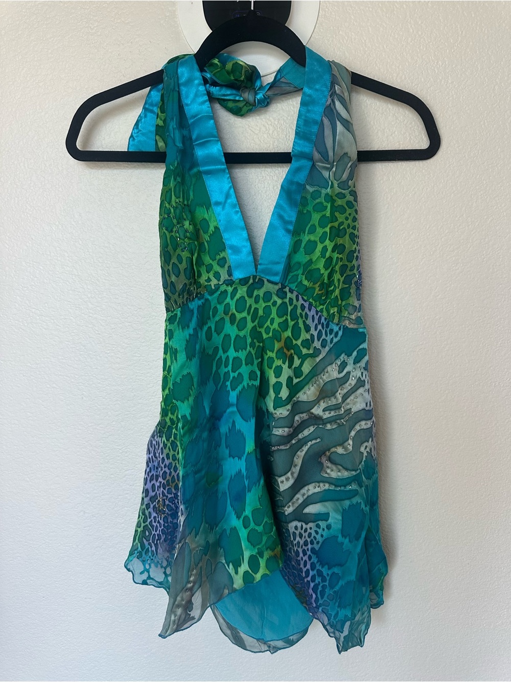 Y2K Euro Silk Beaded Animal Print Halter Top